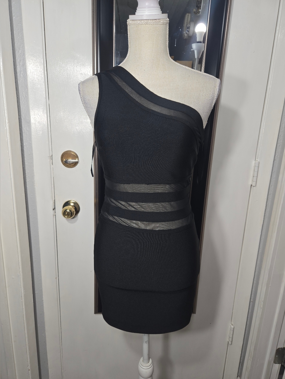 Saige And Rose Boutique One Shoulder Bodycon Dress Sheer Cut Out Details Sz Sm - Picture 4 of 6